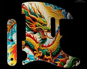 Telecaster Pickguard & Control Plate SET: Colorful Japanese Dragon Anodized Aluminum 1.5mm Metal Tele Scratchplate