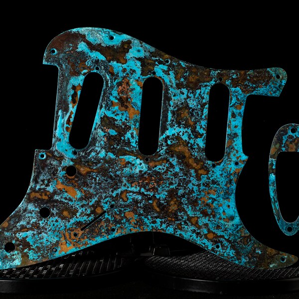 Stratocaster SSS Pickguard SET-de-2 "Rusty Blue" Cobre sólido desgastado con pátina azul-verde verde azulado Strat Pickguard único