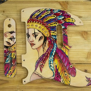 Telecaster Pickguard and Tele Control Plate SET Colorful Tele Scratchplate Wood & Sparkling Rainbow Swarovski Crystals Princess
