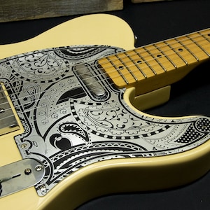 Satin Silver Anodized Aluminum Telecaster Pickguard Paisley Floral Metal Scratch Plate for Tele 1.5 mm