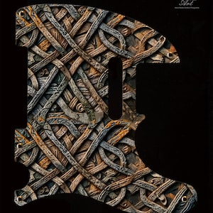 Telecaster Pickguard geométrico prata-cinza-dourado-laranja-preto nós celtas estilo pedra antiga e casca de árvore alumínio 1,5 mm metal tele scratchplate