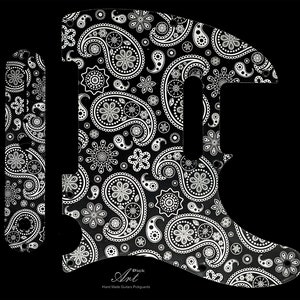 Aluminium Telecaster Blumen Pickguard Floral 2er SET Schwarz-Silber Paisley Tele Pickguard Metall seidenmatt Finish