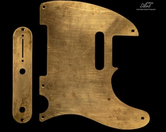 Solid Brass Telecaster Pickguard Gold Metal SET-of-2 Silky Satin Lightly Aged Relic Distressed & Unique Scratch Plate for Fender Tele 1mm