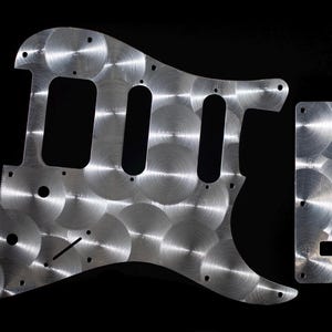 Magic Stratocaster Professional II Pickguard HSS Strat Pickguard SET-of-3 Holographic Circles Optical Illusion Etched Aluminum Silver Metal