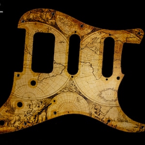 Stratocaster Professional II Pickguard HSS List Pickguard eloxiertes Aluminium Vintage alte Landkarte Champagner-Gold Globe auf 1,5 mm Metall