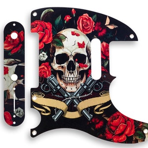 Aluminum Telecaster Pickguard Floral SET-of-2 w Control Plate Skull Guns&#39;n&#39;Roses Metal Tele Pickguard for Fender