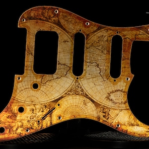 Stratocaster Professional II Pickguard HSS Listing Pickguard aus Aluminium Vintage Old Map Champagne Gold Globe-Glossy 1,5mm Metal