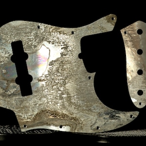 Metal Jazz Bass Pickguard SET-of-2 Silver Distressed Oxidized Aged Relic Aluminum - One of a Kind