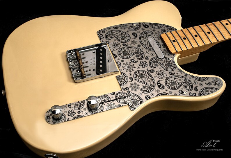Tele Pickguard Aluminum Telecaster Pickguard Floral Paisley Silver-black Tele ...