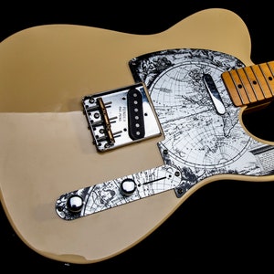 Juego de 2 golpeador de Telecaster de metal plateado: Mapa antiguo / Mapa vintage de globo plateado mate y negro para Fender Tele de aluminio