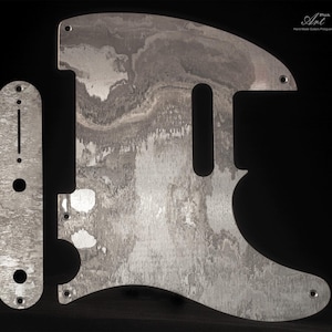 Distressed Aluminum Telecaster Pickguard SET-of-2 with Control Plate - Aged Relic Aluminum Metal Tele Pickguard