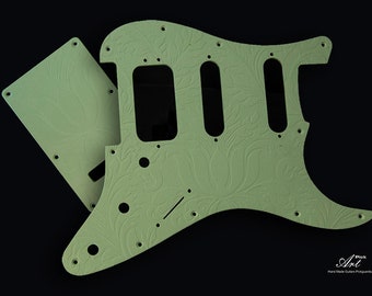 Stratocaster Professional II HSS Pickguard & Tremolo Cover SET-of-2 Mint Green Engraved Leaves Matte