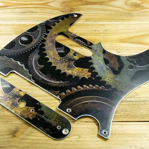 Conjunto de escudo de alumínio para Telecaster e placa de controle para Tele, engrenagens Steampunk, placa anti-riscos para Fender