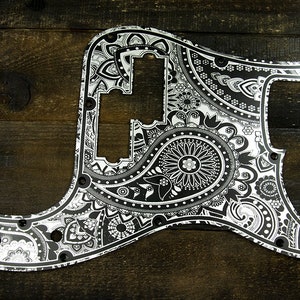 Fender Precision Bass Pickguard Silver-Black Paisley Floral Aluminum Custom P Bass Scratch Plate Metal