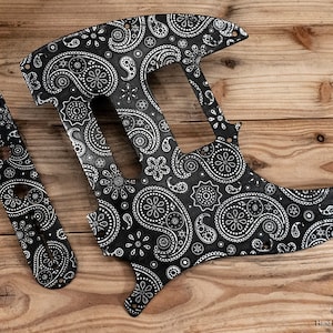Brent Mason Style Telecaster Pickguard PAISLEY Aged Relic Silber-Schwarz graviertes Aluminium Einzigartiges SET-of-2 Tele Pickguard mit Kontrollplatte
