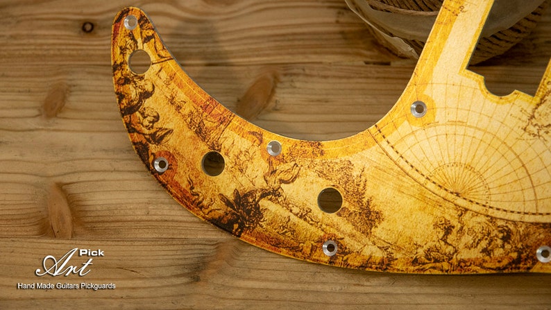 Fender Precision Bass Pickguard Old Map Aluminum Champagne Golden Globe ...