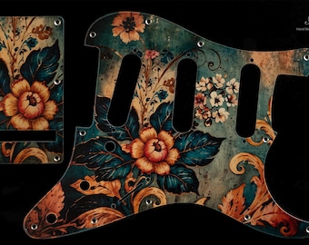 Metal Stratocaster Pickguard SSS Set-of-2 Blue Floral Victorian Flowers Strat Scratch Plate Anodized Aluminum 1.5mm