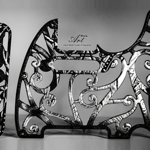 Black-Silver Telecaster Pickguard & Control Plate SET - 3D Unique Grid Engraved and Silver Gilded – Painted with Scratch Resistant Resin