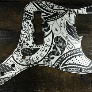 Aluminum Fender Jazz Bass Pickguard & Control Plate SET Aluminum 2mm Paisley Silver-Black Jazz Bass Scratch Plate