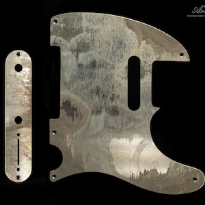 Distressed Aluminum Telecaster Pickguard SET-of-2 with Control Plate - Aged Relic Aluminum Metal Tele Pickguard