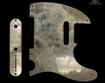 Distressed Aluminum Telecaster Pickguard SET-of-2 with Control Plate - Aged Relic Aluminum Metal Tele Pickguard