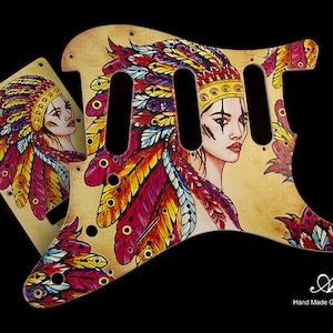 Stratocaster Pickguard Bunt 3-fädig mit Rückplatte SET-of-2 w. Regenbogen Swarovski Kristalle Prinzessin Rat Kratzplatte