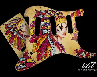 Golpeador Stratocaster SSS colorido y placa trasera (juego de 2) con cristales Swarovski arcoíris y placa rascadora Princess Strat.