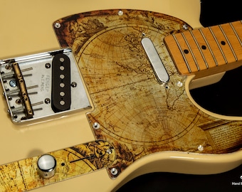 Aluminum Telecaster Pickguard and Tele Control Plate SET Old Map Fender Tele Metal Scratch Plate