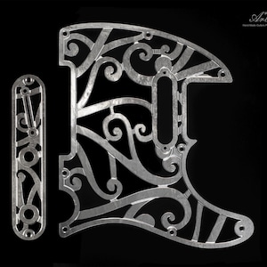 Conjunto de proteção de palheta de alumínio gravado Telecaster e placa de controle angular Pickguard envelhecido Relic Silver Grid Tele Scratchplate