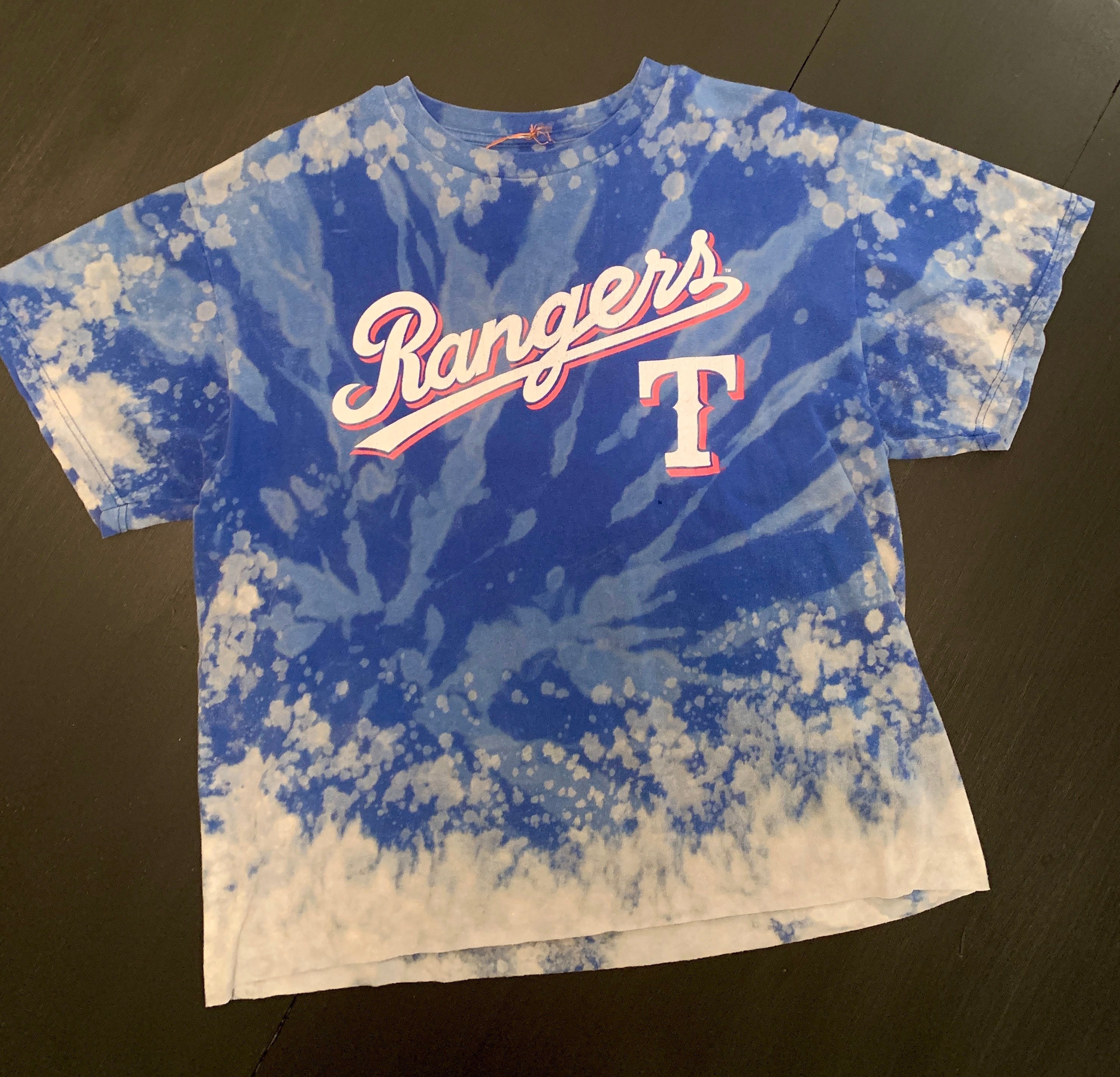VTG Lee Sport Mens Texas Rangers Tie Dye Single Stitch Short Sleeve T-Shirt  XL