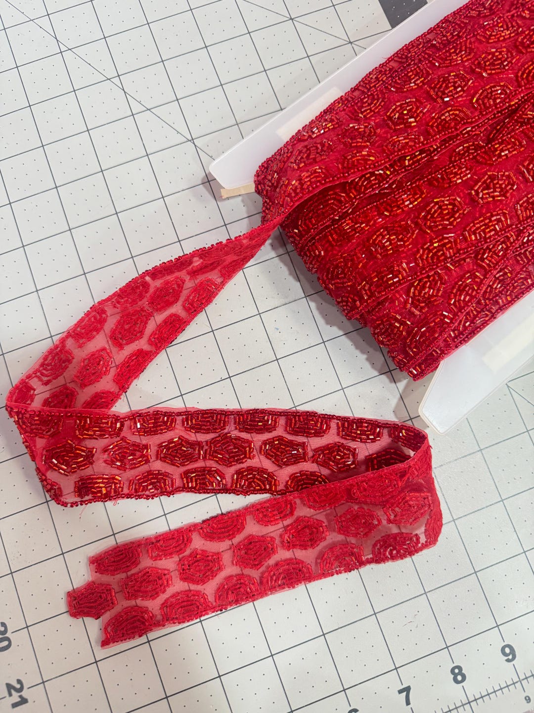 Beaded Trim. Col. Red. Sold by the Yard. Costume, Lingerie Trimmings ...