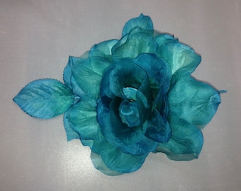 Gorgeous vintage silk 1950 7&quot; flower. Made in Czechoslovakia. Sold Individually. Turquoises.Decorations,Wreaths,Flower Arrangements