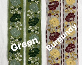 Vintage woven Jacquard Embroidery Floral Ribbon. 2 inches wide. sold by the yard.