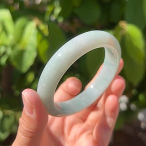 Natural Type A Burmese Jadeite Bangle Size 57 - Certified Pale Green w/ Blue