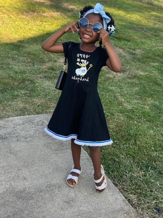dresses with fringes and border of blue YAHUAH is My Shepherd - 100% Cotton Kids Girls Dress Sleeves and Length KA-Dresses Buy Jenni Kayne Sleeveless Color:Tailored Navy