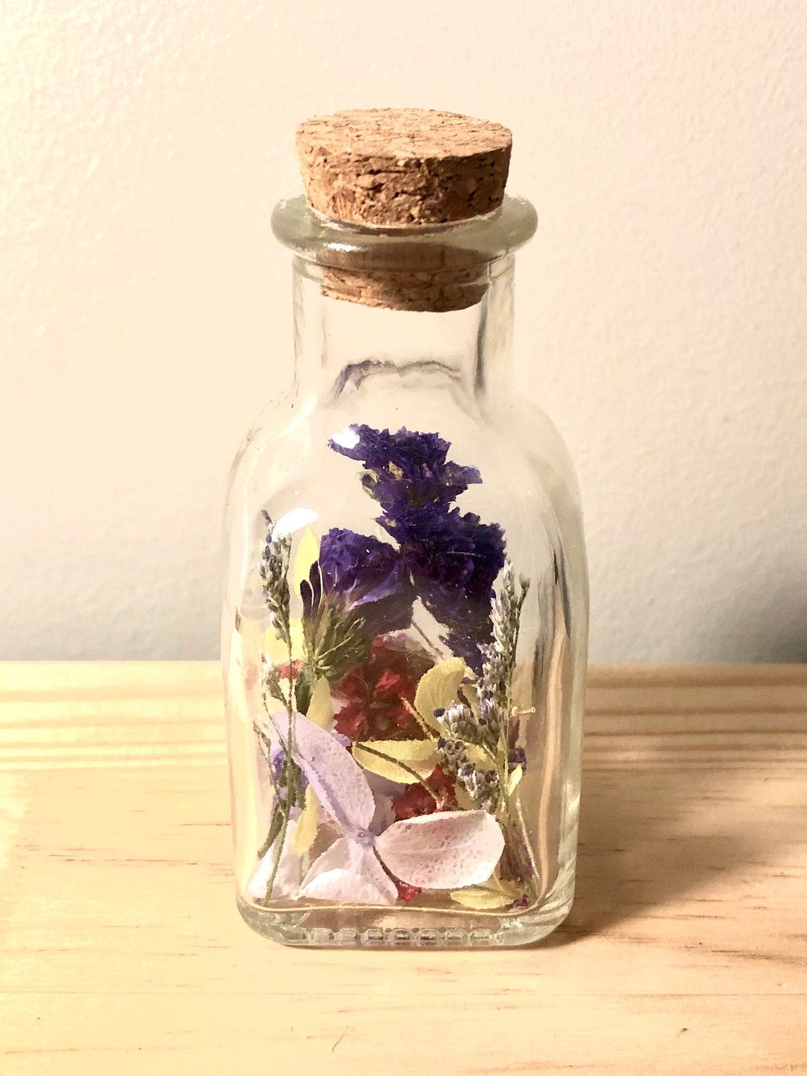 Dried flowers in glass bottle dried bouquet arrangement Etsy
