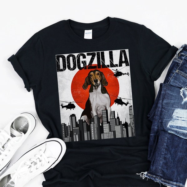 Funny Treeing Walker Coonhound Dogzilla, Vintage Japanese Dog Godzilla Gift, Gildan Softstyle Unisex Tee
