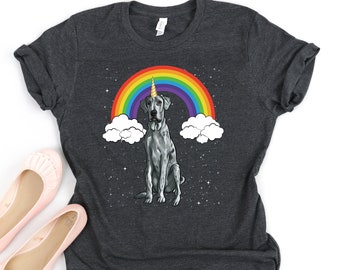 Blue Merle Dane Rainbow Unicorn Shirt, Magical Fantasy Dog Gift, Gildan Softstyle Unisex Tee
