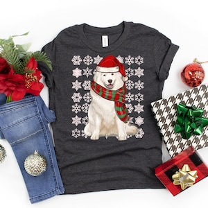 Samoyed Ugly Christmas Shirt, Snowflake Pattern, Xmas Gift For Dog Lover, Winter Season Gildan Softstyle Unisex Tee image 1