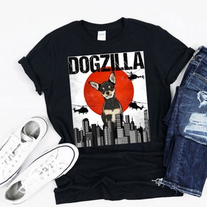 Funny Black Chihuahua Dogzilla, Vintage Japanese Dog Godzilla Gift, Gildan Softstyle Unisex Tee