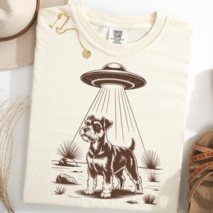 Miniature Schnauzer Alien Abduction T-Shirt, UFO Dog Tee for Schnauzer Lovers, Funny Space Dog Shirt, Alien Galaxy Pup TShirt, Western