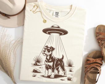 Miniature Schnauzer Alien Abduction T-Shirt, UFO Dog Tee for Schnauzer Lovers, Funny Space Dog Shirt, Alien Galaxy Pup TShirt, Western