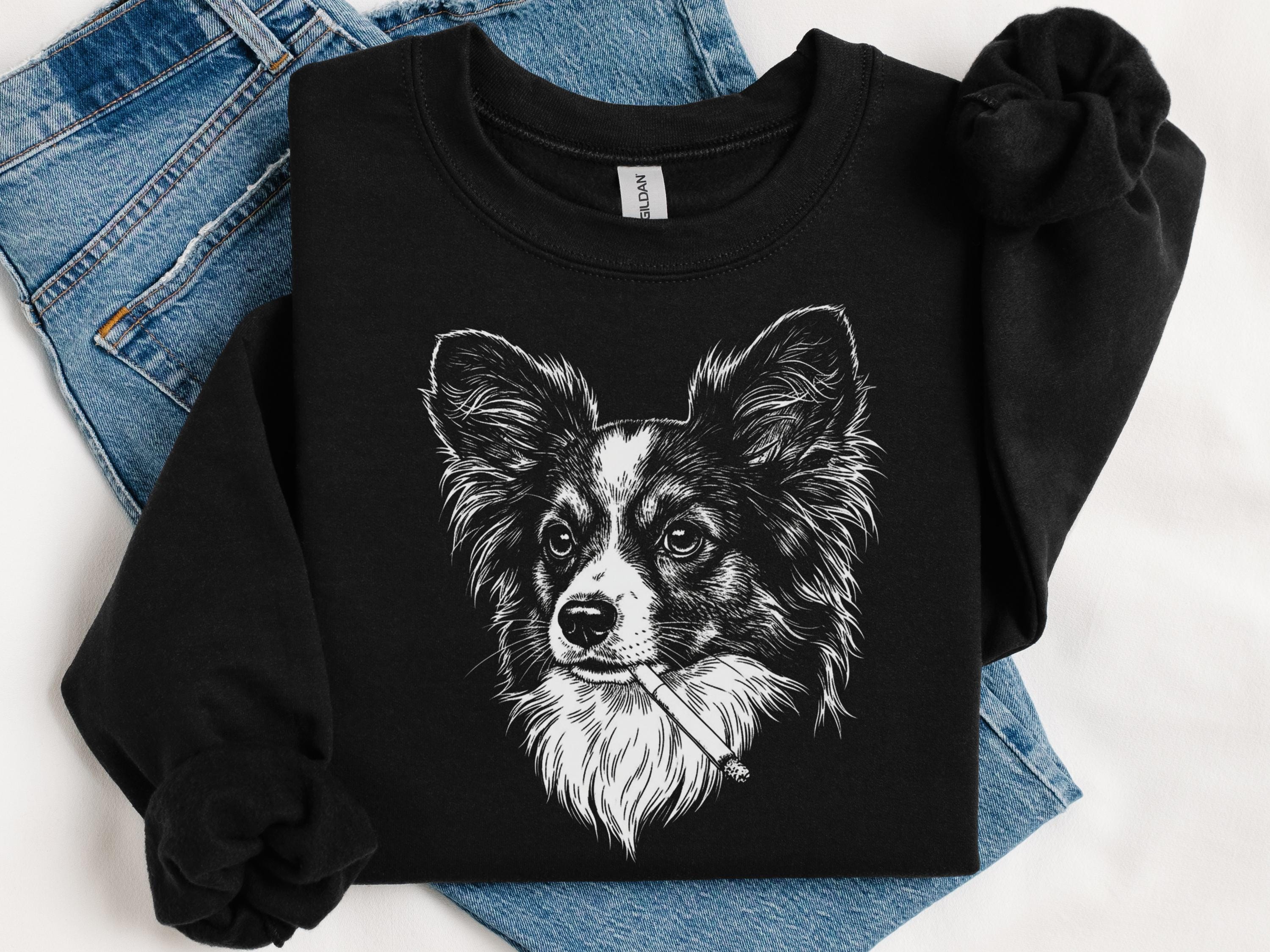 gypsohila ★ Papillon Tee 【Black】 Papillon Smoking Meme Shirt, Brainrot Paps Gen Z Tee, Dog Lover