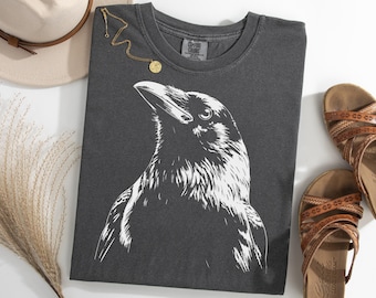 Camiseta de cuervo, camiseta de pájaro cuervo, camiseta de cuervo gótico, camiseta de pájaro misterioso, camiseta de cuervo negro, camiseta de pájaro espeluznante, regalo para amantes de los cuervos