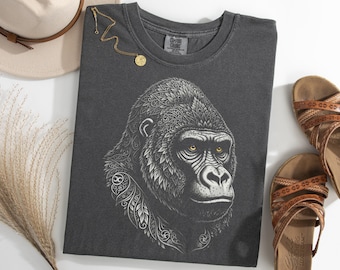 Gorilla Mandala Portrait Shirt, Line Art Gorilla Illustration Tee, Gorilla Lover Gift