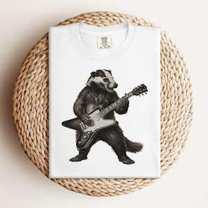 Badger Playing Electric Guitar T-Shirt, Rock and Roll Animal Shirt, Musician Gift, Rock Music Tee, Funny Wildlife Comfort Colors®
