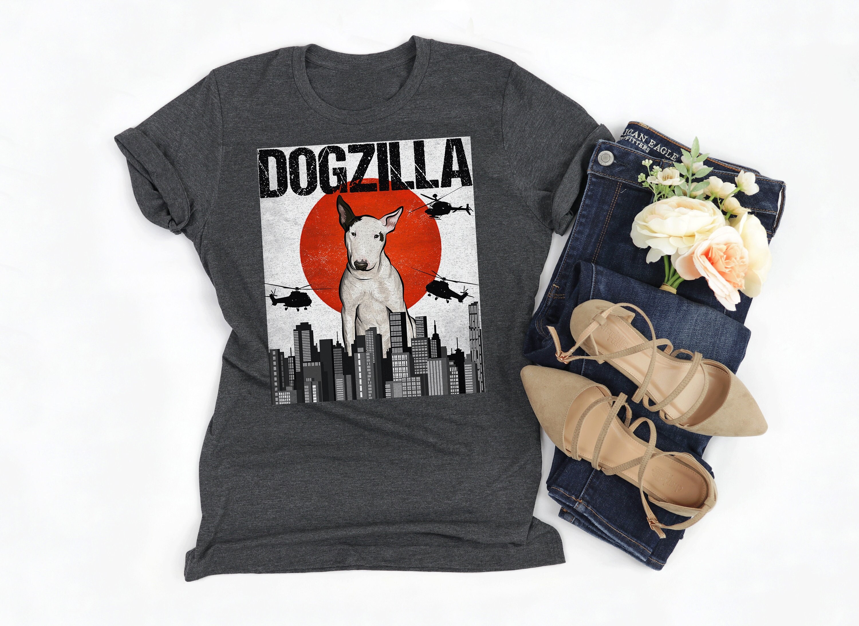 Funny Bull Terrier Dogzilla, Vintage Japanese Dog Godzilla Gift