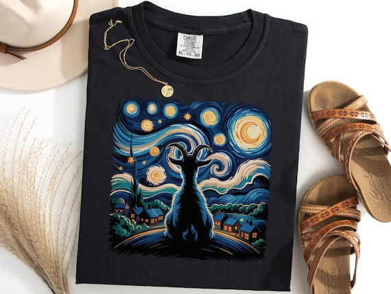 Van Gogh Goat T-Shirt, Starry Night Farm Animal Tee, Funny Goat Lover Shirt, Artistic Pet Goat Gift, Unique Homestead Goat Tshirt