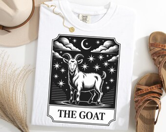 The Goat Tarot Shirt, Vintage Occult T-Shirt, Mystic Goat Graphic Tee, Celestial Animal Shirt, Black Goat Shirt, Zodiac Witchy Shirt