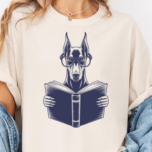 Doberman Pinscher Reading Shirt, Bookish Dog TShirt for Readers, Funny Nerdy Doberman Tee, Introvert Dog Shirt, Doberman Lover Gift